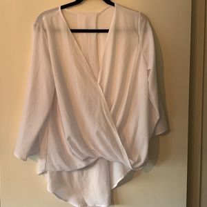 White draped wrap gauzy chiffon blouse